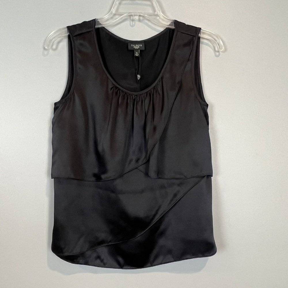 Talbots Black Silk Sleeveless Shell Top Layered Size 4 Petite NWT